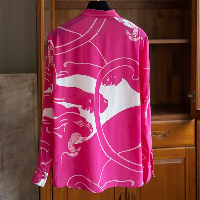 FANIECES 3XL Prantsuse roosa trükitud naise pluus siidist satiinist särk Elegantne vaba pikkade varrukatega kontoris naiste kevad-sügistopsid 6842