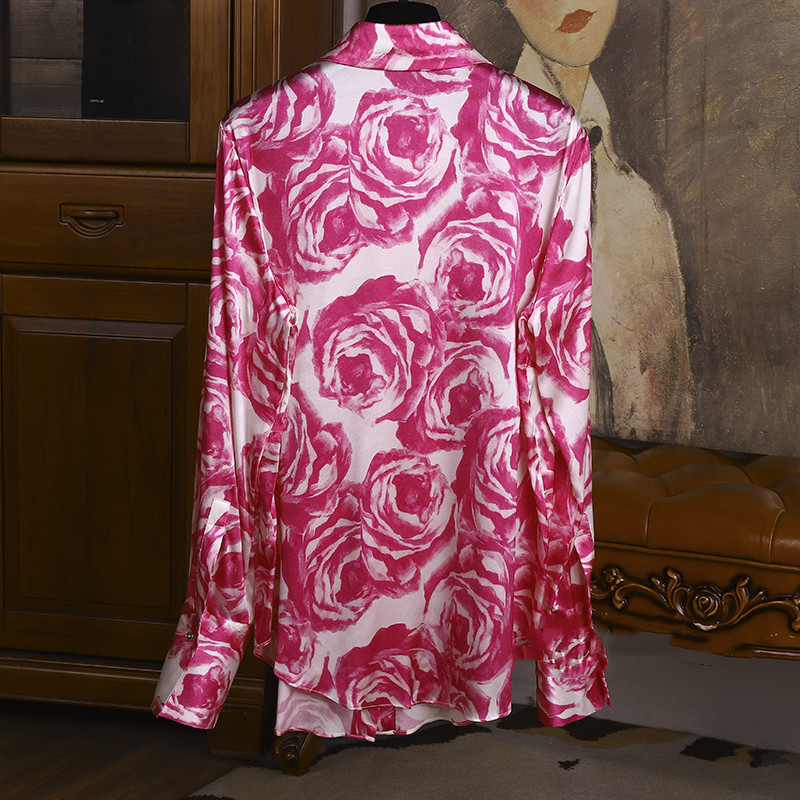 FANIECES Naiste pikkade varrukatega särgid ja pluusid Luksuslikud vintage-printeriga satiinist kontorisärk Elegantsed topid vabaaja tänavarõivad قمصان وبلوزات