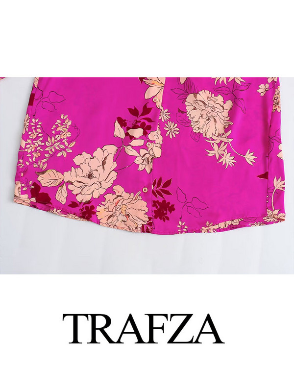 TRAFZA Ljetna široka bluza, ženske 2023. Trendovske, fuksija O-izrez i mašna ukras dugih rukava, ženske vintage košulje s jednim kopčanjem