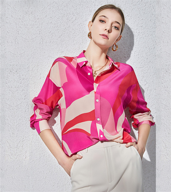 FANIECES riided ja pluusid Roosa Colorblock Satiin Naiste särgid Kevad-sügis pikkade varrukatega kontoris Naiste pluusid Topid Tänavarõivad