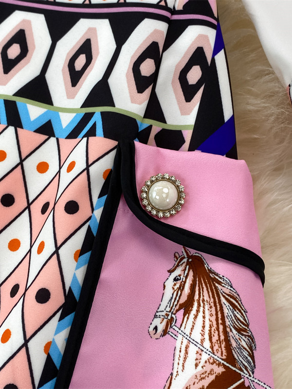 Új, 2022-es divatos futópálya nyári szoknya öltöny női ló geometriájú blúz és vonalas zsebgombos szoknya 2 kétrészes szett