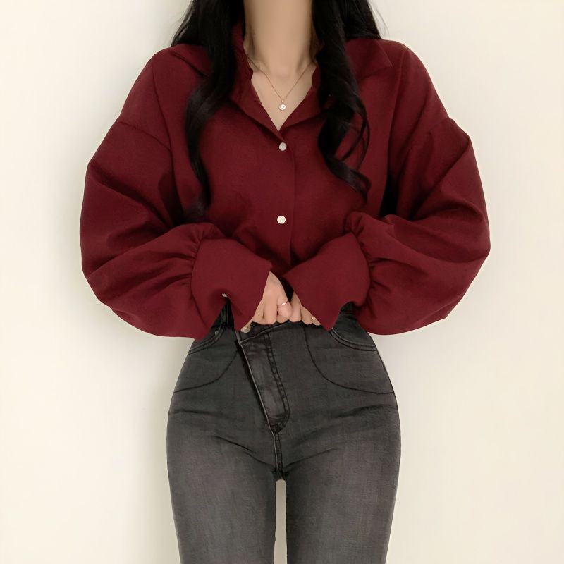 Minimalista ingek Lámpás ujjú női irodai női Рубашки felsők Tiszta színű Harajuku Elegáns alkalmi koreai S-3XL divatos ruházat