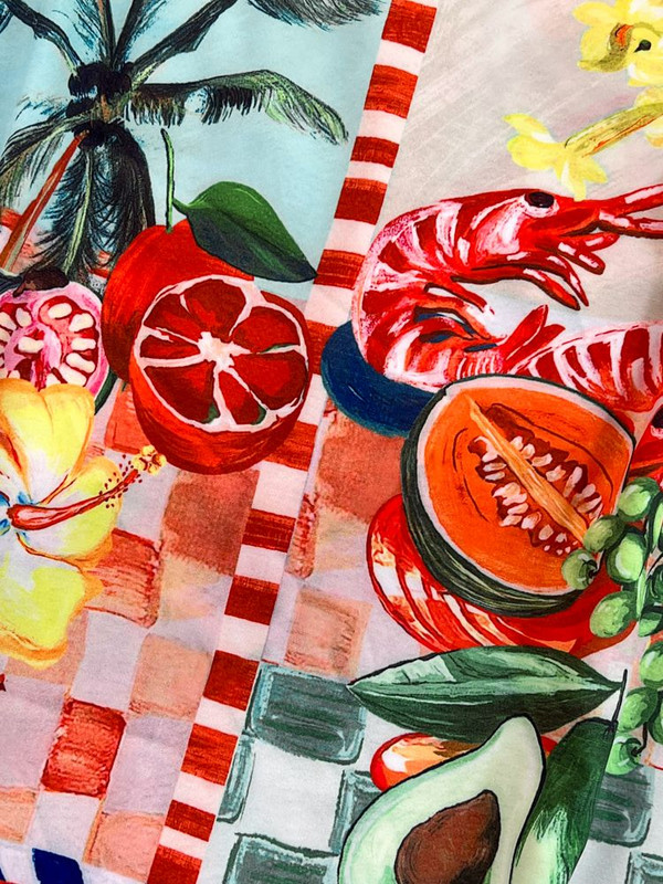 Vasaras skrejceļa augļu ziedu apdrukas divu gabalu komplekti sieviešu krekla augšdaļai ar puspiedurknēm + kabatas midi svārku uzvalks ar augstu vidukli