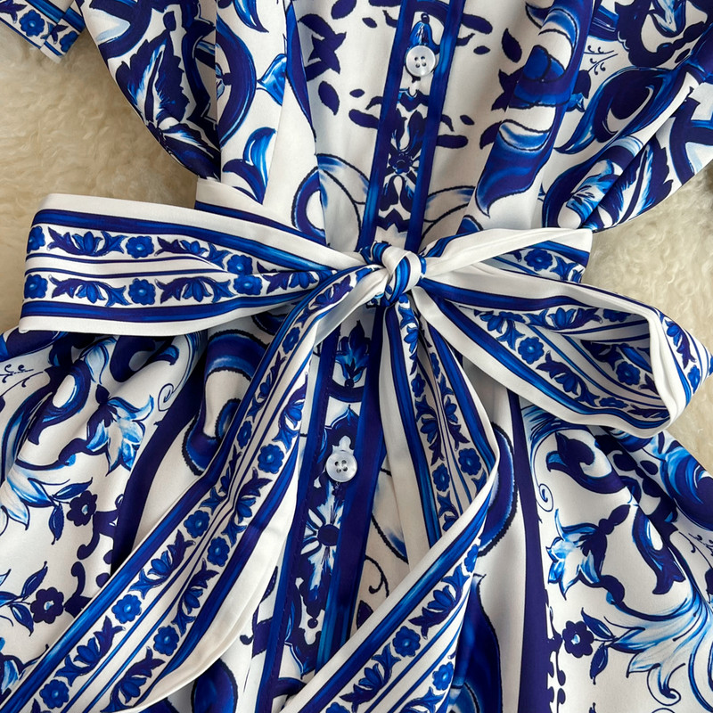 Skrejceļa modes vasaras apdrukas kreklkleita sievietēm ar īsām piedurknēm ar vienrindu mežģīņu jostu senlaicīgu brīvdienu Vestidos ikdienas lietošanai