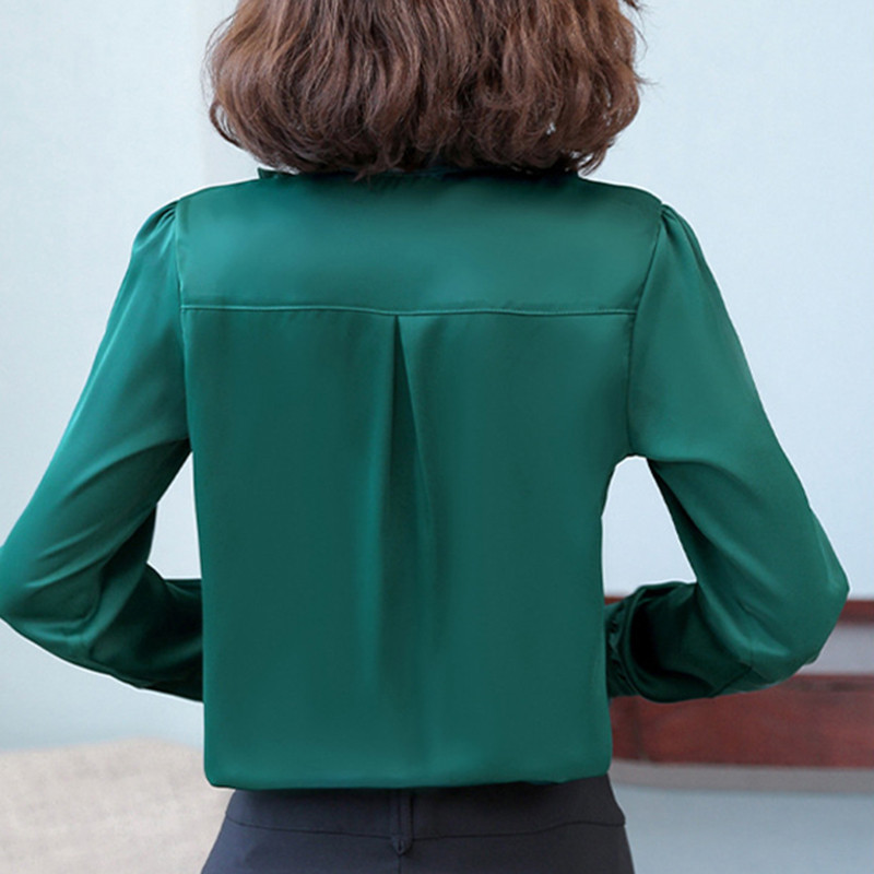 Primăvară Toamnă Bluze elegante coreene Ciupercă de copac Volană Mockwork Mock Gât Button Up Manecă lungă Office Doamne Work OL Cămăși Top