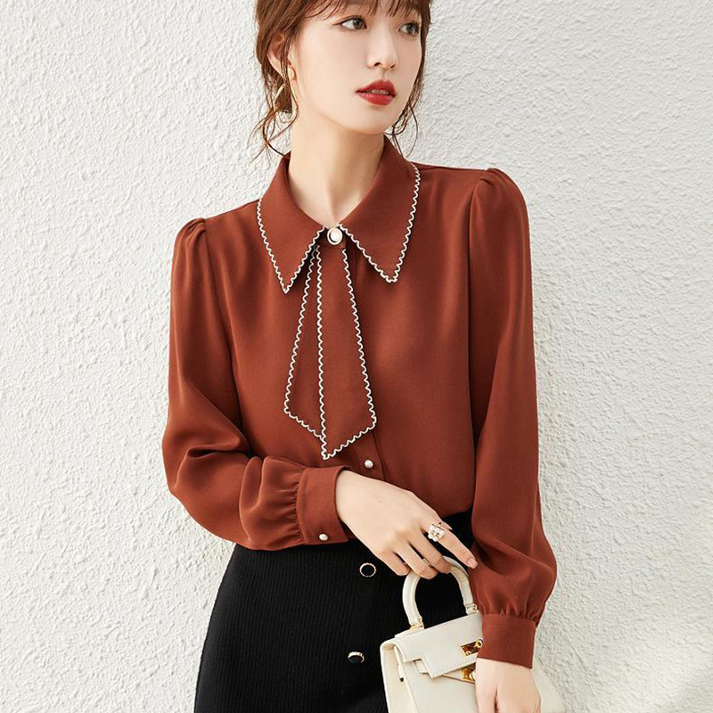 S-3XL Smart Krekli Sieviešu Lente Mājīgs Vispārpiemērots Darba apģērbs Pamata savārstījums Šifons Maigs Francijas biroja biznesa apģērbs Eleganti