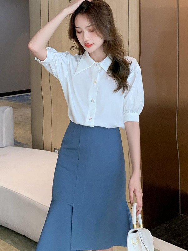 Ljetna ženska košulja od šifona kratkih rukava u zapadnom stilu s retro gumbima Chemise Femme Bijela košulja Ženske majice Camisas De Mujer C147