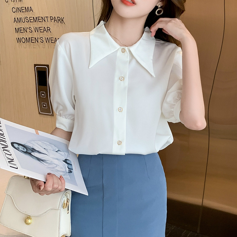 Ljetna ženska košulja od šifona kratkih rukava u zapadnom stilu s retro gumbima Chemise Femme Bijela košulja Ženske majice Camisas De Mujer C147