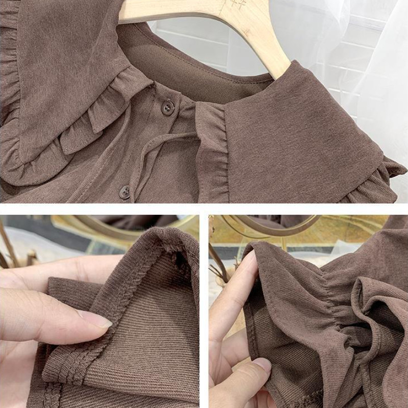 Kawaii krekli Sieviešu brīvi S-3XL Lolita Sweet Girlish Preppy Bandage Peter Pan Collar Chemise Femme Ruffles Harajuku 6-Color Chic