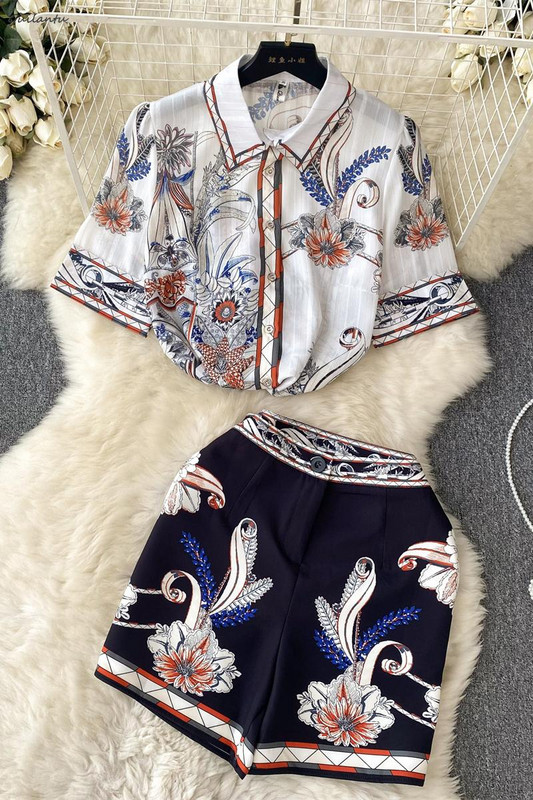 2023. aasta suvine naisteriiete kaheosaline komplekt Moodne kõrge vöökohaga lühikesed püksid ja särk, top 2 osaline pluus Lühikesed püksid vabaaja komplektid rõivad