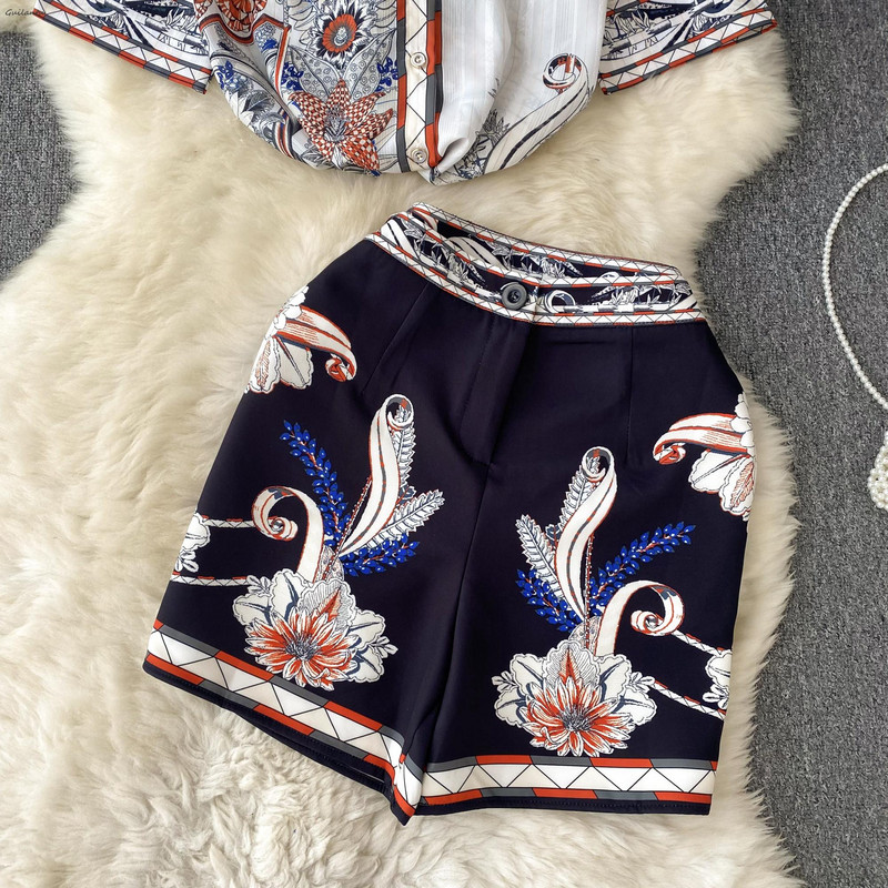 2023. aasta suvine naisteriiete kaheosaline komplekt Moodne kõrge vöökohaga lühikesed püksid ja särk, top 2 osaline pluus Lühikesed püksid vabaaja komplektid rõivad