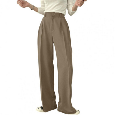 Naiste püksid Elegantne naiste kontoriülikonna komplekt kõrge vöökohaga revääriga Laia säärega püksid professionaalsete töörõivaste jaoks, stiil Solid