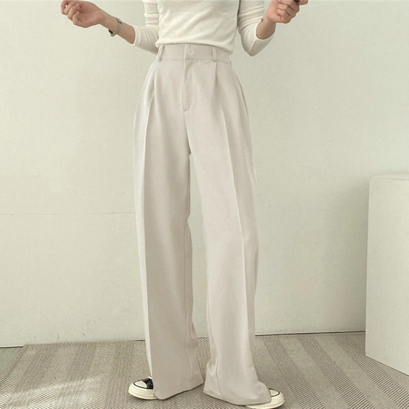 Naiste püksid Elegantne naiste kontoriülikonna komplekt kõrge vöökohaga revääriga Laia säärega püksid professionaalsete töörõivaste jaoks, stiil Solid