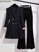 Kaheosalised komplektid Naiste riided Kaherealine õhuke vööga mantel Kõrge vöökohaga tuunika Püksid Komplektid Roupas Femme Temperament Ülikond 7n412