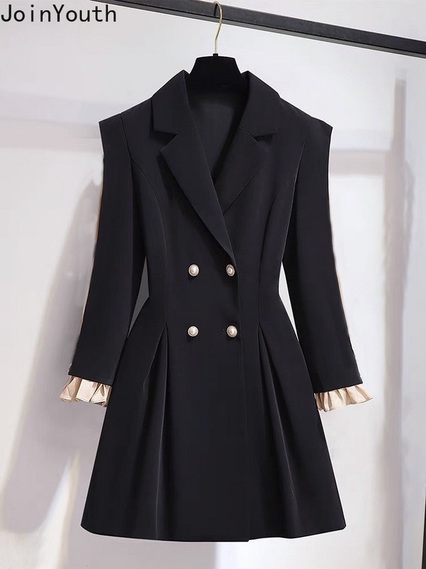 Kaheosalised komplektid Naiste riided Kaherealine õhuke vööga mantel Kõrge vöökohaga tuunika Püksid Komplektid Roupas Femme Temperament Ülikond 7n412