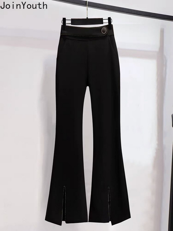 Kaheosalised komplektid Naiste riided Kaherealine õhuke vööga mantel Kõrge vöökohaga tuunika Püksid Komplektid Roupas Femme Temperament Ülikond 7n412