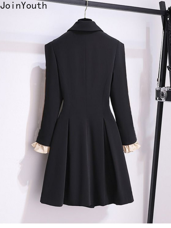 Kaheosalised komplektid Naiste riided Kaherealine õhuke vööga mantel Kõrge vöökohaga tuunika Püksid Komplektid Roupas Femme Temperament Ülikond 7n412