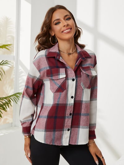 Uued ruudulised naiste särgid Kevad-sügis üherealised harjatud pikkade varrukatega pluusid Tänavarõivad Tüdrukutele