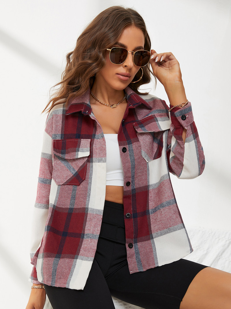 Uued ruudulised naiste särgid Kevad-sügis üherealised harjatud pikkade varrukatega pluusid Tänavarõivad Tüdrukutele