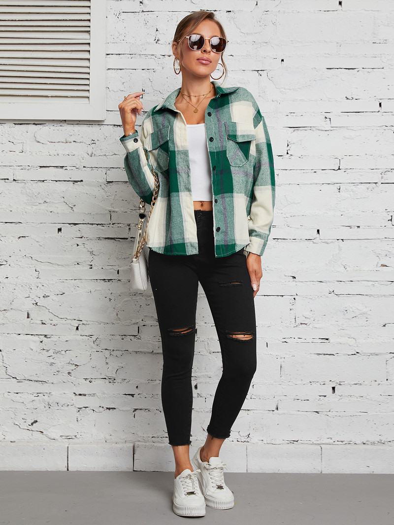 Uued ruudulised naiste särgid Kevad-sügis üherealised harjatud pikkade varrukatega pluusid Tänavarõivad Tüdrukutele