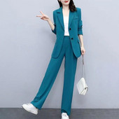 2 tk/komplekt naiste mantlipükste ülikond, pidulik äristiilis pikkade varrukatega sirge laia säärega reisijaki pükste komplekt