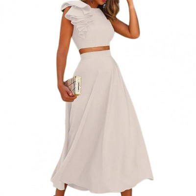 Nyári hosszú ruha szettek női kétrészes szett ünnepi szexi felsők és sárga szoknyás öltöny Boho válltatlan ruha Vestido De Mujer