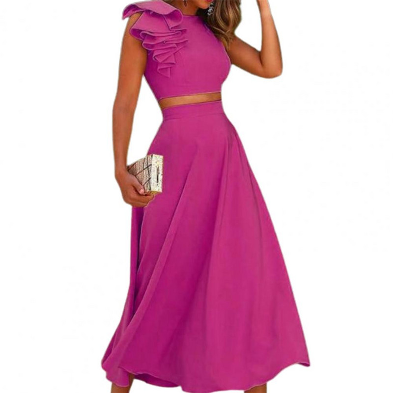 Nyári hosszú ruha szettek női kétrészes szett ünnepi szexi felsők és sárga szoknyás öltöny Boho válltatlan ruha Vestido De Mujer