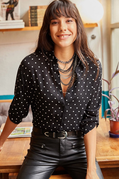 Olalook női pöttyös hosszú normál ing