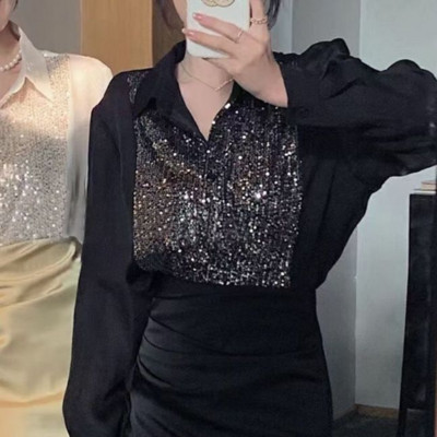 Särgid Naised Elegantne Mood Lihtne Kõiksobiv Vaba aeg Bling Pehme kujundus Kevadine Prantsuse stiil S-4XL Mugav lahtikäiv krae