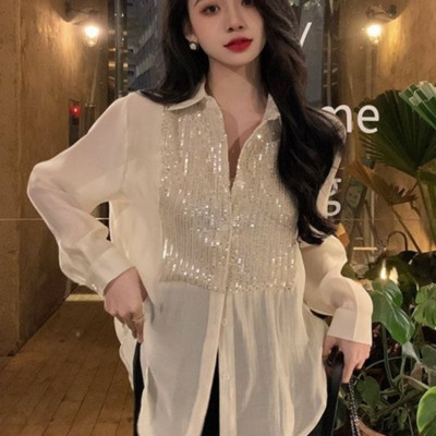 Särgid Naised Elegantne Mood Lihtne Kõiksobiv Vaba aeg Bling Pehme kujundus Kevadine Prantsuse stiil S-4XL Mugav lahtikäiv krae