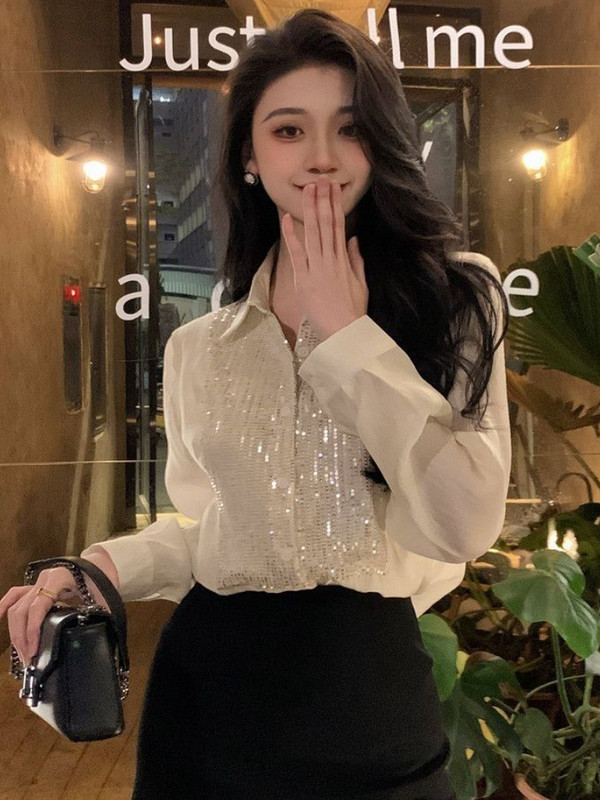 Särgid Naised Elegantne Mood Lihtne Kõiksobiv Vaba aeg Bling Pehme kujundus Kevadine Prantsuse stiil S-4XL Mugav lahtikäiv krae