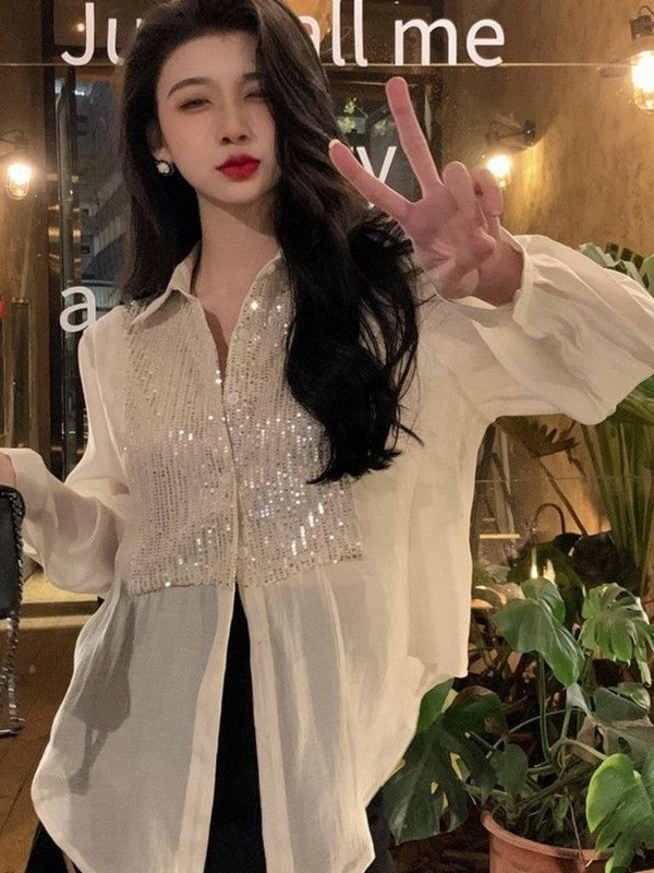 Särgid Naised Elegantne Mood Lihtne Kõiksobiv Vaba aeg Bling Pehme kujundus Kevadine Prantsuse stiil S-4XL Mugav lahtikäiv krae