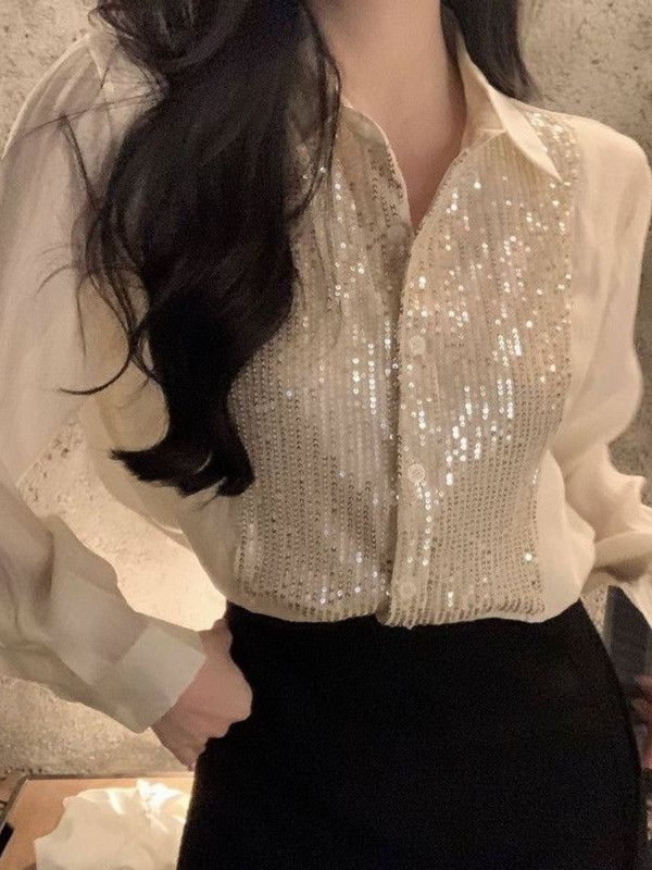 Särgid Naised Elegantne Mood Lihtne Kõiksobiv Vaba aeg Bling Pehme kujundus Kevadine Prantsuse stiil S-4XL Mugav lahtikäiv krae