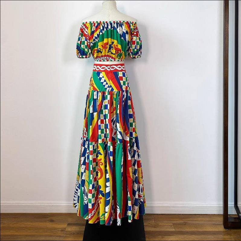 JAMERARY Runway lilleline kaheosaline komplekt naistele Suvine seksikad kärbitud topid, printimiseks joon Maxi pikad seelikud, mis sobivad rannavarustusega