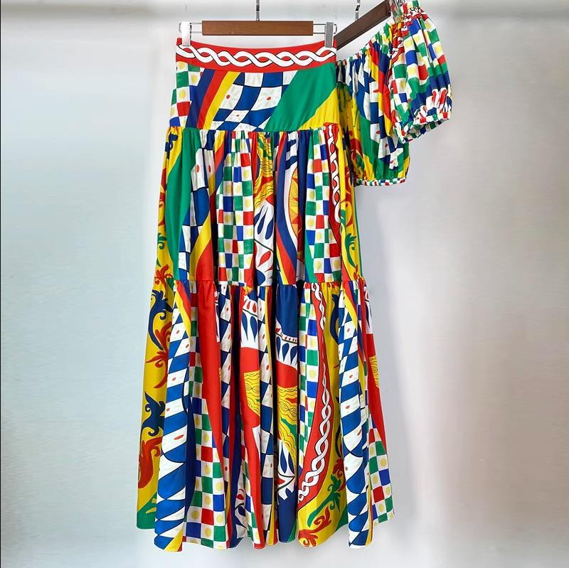 JAMERARY Runway lilleline kaheosaline komplekt naistele Suvine seksikad kärbitud topid, printimiseks joon Maxi pikad seelikud, mis sobivad rannavarustusega