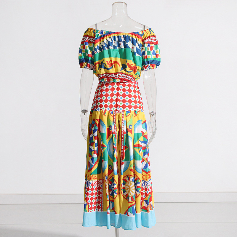 JAMERARY Runway lilleline kaheosaline komplekt naistele Suvine seksikad kärbitud topid, printimiseks joon Maxi pikad seelikud, mis sobivad rannavarustusega