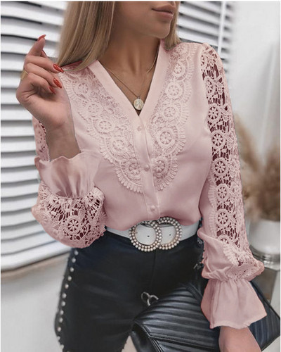 blusas para mujer Spring Solid Button Lace Splice Naiste särk, valge naiste Blusas De Mujer Bonitas Y Baratas Blusas Mujer