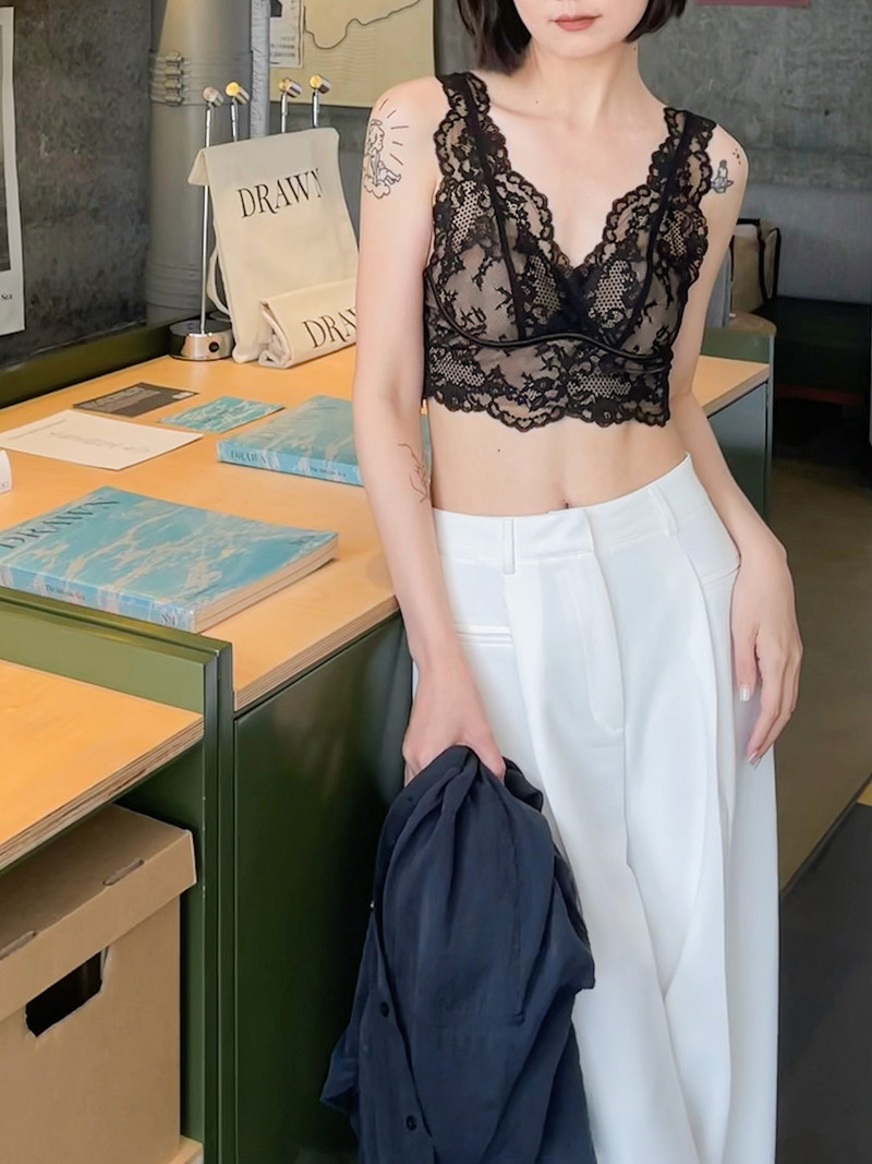 Szexi csipke alsónemű melltartó női egyszínű bikini 2023 női bélés vezeték nélküli vékony párnázat francia melltartó alsónemű