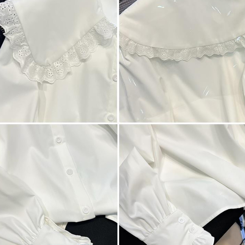Csipke ingek Női S-3XL Peter Pan gallér Édes főiskola japán stílusú Ins Egyszerű, mindenhez illő alkalmi tavaszi fodrok divat Ulzzang