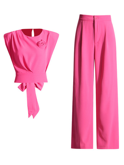 TWOTWINSTYLE`i elegantne kaheosaline komplekt naistele O kaelaga, varrukateta, pitsitud vest kõrge vöökohaga laia säärega pükste šikid komplektid naistele