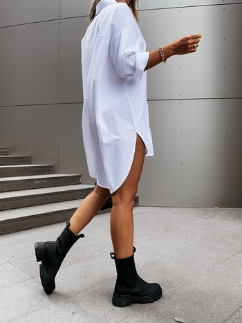 Елегантна дамска бяла блуза Ежедневна горна част Пролет/Лято 2024 Основна свободна кройка с дълги ръкави и копчета с V-образно деколте Дълга каки OL риза S-XXL