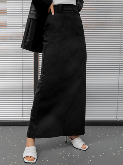 Mnealways18 Szürke, magas derekú hosszú szoknyák Elegáns Női Rakott, Klassz hasított egyenes szoknyák Irodai Lady Midi szoknyák Tavaszi Nyári