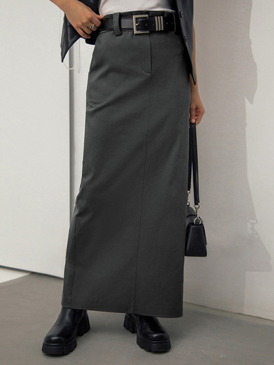 Mnealways18 Szürke, magas derekú hosszú szoknyák Elegáns Női Rakott, Klassz hasított egyenes szoknyák Irodai Lady Midi szoknyák Tavaszi Nyári