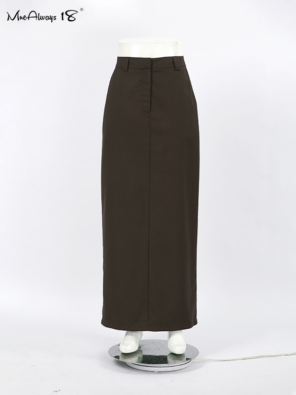 Mnealways18 Szürke, magas derekú hosszú szoknyák Elegáns Női Rakott, Klassz hasított egyenes szoknyák Irodai Lady Midi szoknyák Tavaszi Nyári