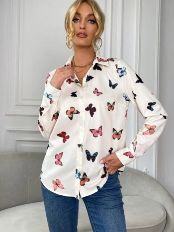 Дамска модна риза с принт на пеперуди, блуза, пролет, есен, дълги ръкави, копчета, ежедневни широки, елегантни дамски ризи