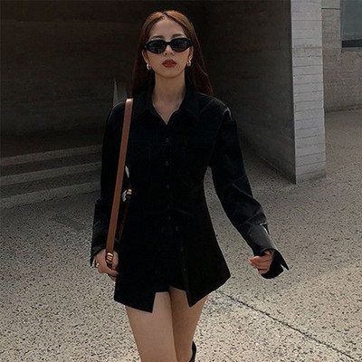 MEXZT S-3Xl Elegantsed valged särgid Naiste tänavariided Must tuunika pikkade varrukatega pluusid Kontori Daami Korea Mood Slim All Match Top