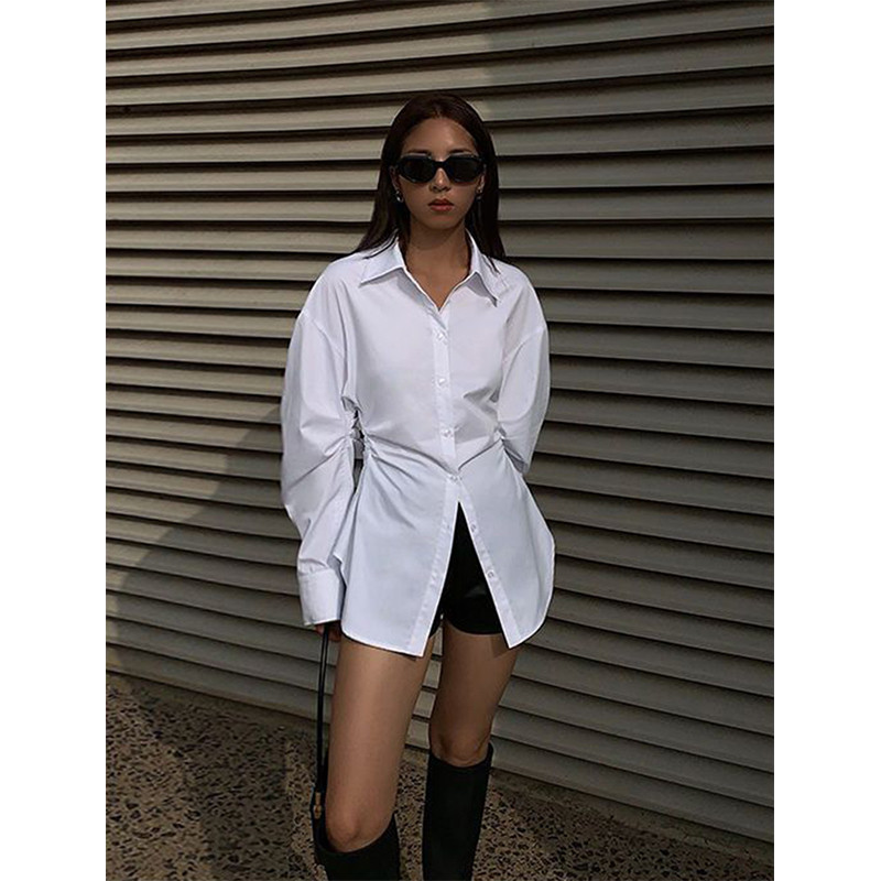 MEXZT S-3Xl Elegantsed valged särgid Naiste tänavariided Must tuunika pikkade varrukatega pluusid Kontori Daami Korea Mood Slim All Match Top