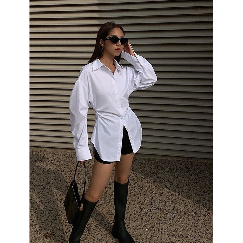 MEXZT S-3Xl Elegantsed valged särgid Naiste tänavariided Must tuunika pikkade varrukatega pluusid Kontori Daami Korea Mood Slim All Match Top