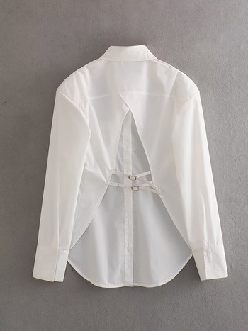 Винтидж дамски стилни ризи с гол гръб 2023 Модни дамски ежедневни бяла риза с дълъг ръкав Улично облекло Женски шик топове Свободни