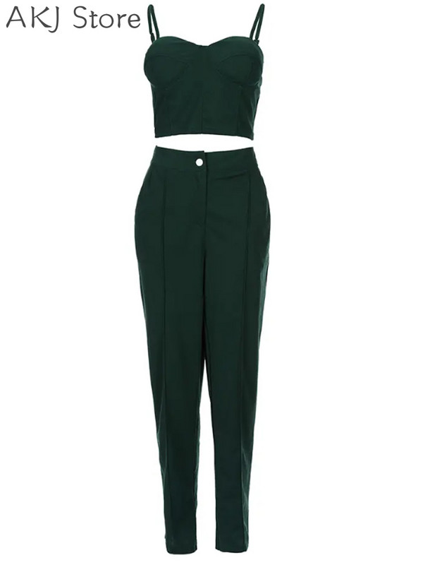 Kétrészes szettek nyári női ruhák Cami felső és cipzáras nadrág szett 2 részes női szett